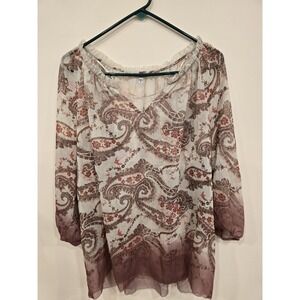 Sonoma Boho Paisley Blouse 1X Sheer Cottagecore Peasant‎ Top Romantic Flowy